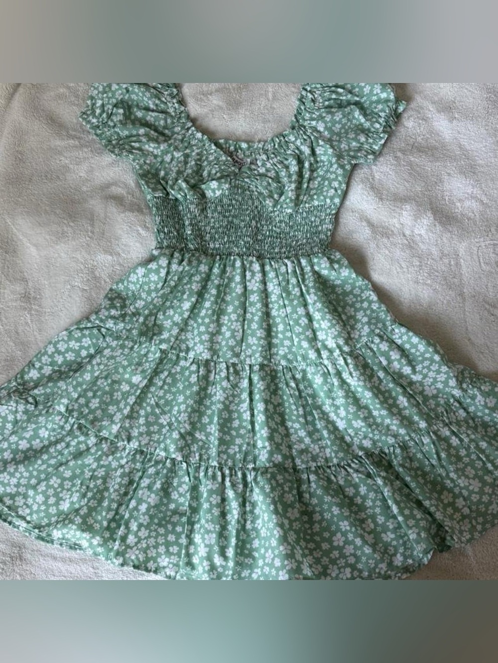 Princess Polly Smocked Puff Sleeve Floral Mini Dress - Green